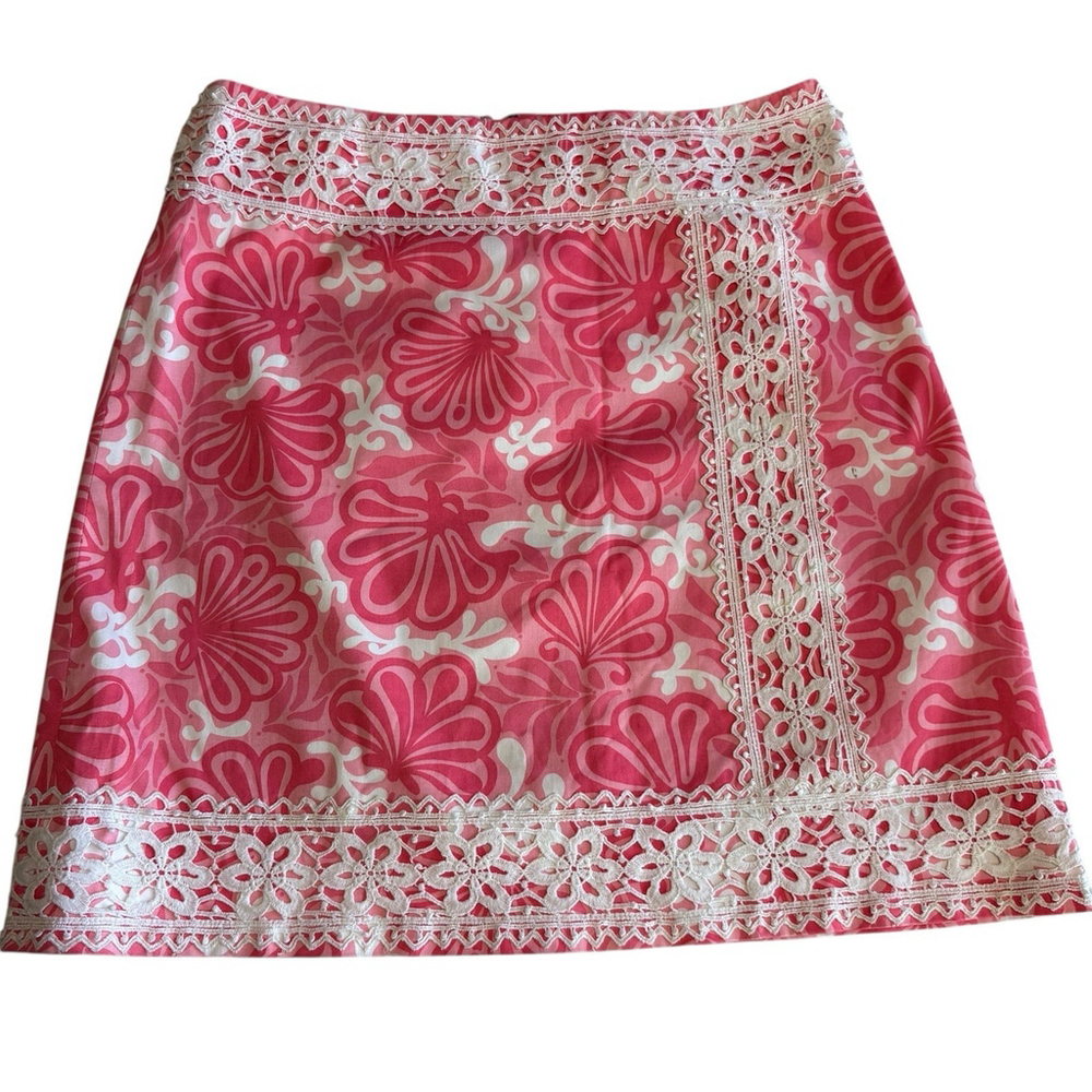 Lilly Pulitzer Palm Beach Fit Ginger Skirt Pink White Lace Trim Size 8